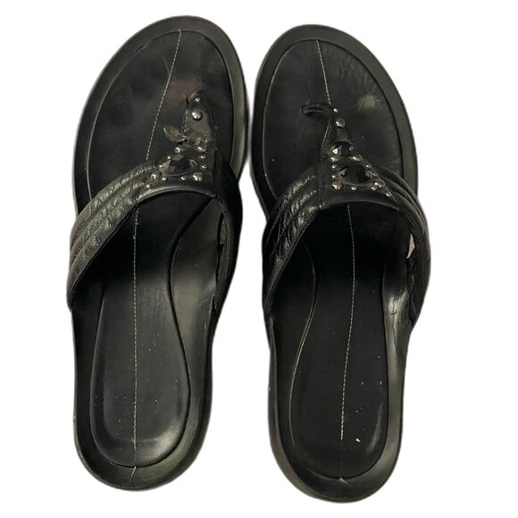 Cole Haan Black Leather Embellished Thong Sandals Women's 8 Beaded Chic - Picture 1 of 11